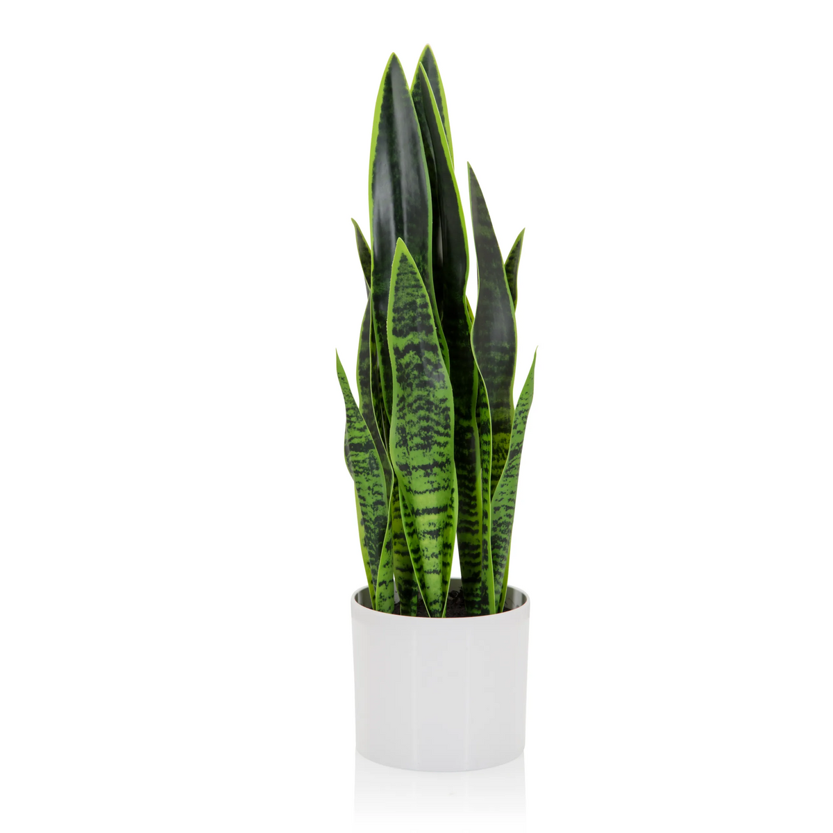 Plante artificielle verte SANSEVIERIA dans un cache-pot blanc de hjh OFFICE – vue à 360° (vue de face 0°)