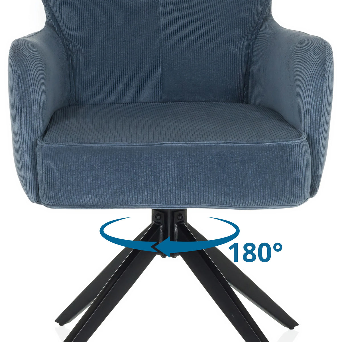 fonction de rotation à 180 degrés du piètement de la chaise rembourrée TARUGO en bleu de hjh LIVING