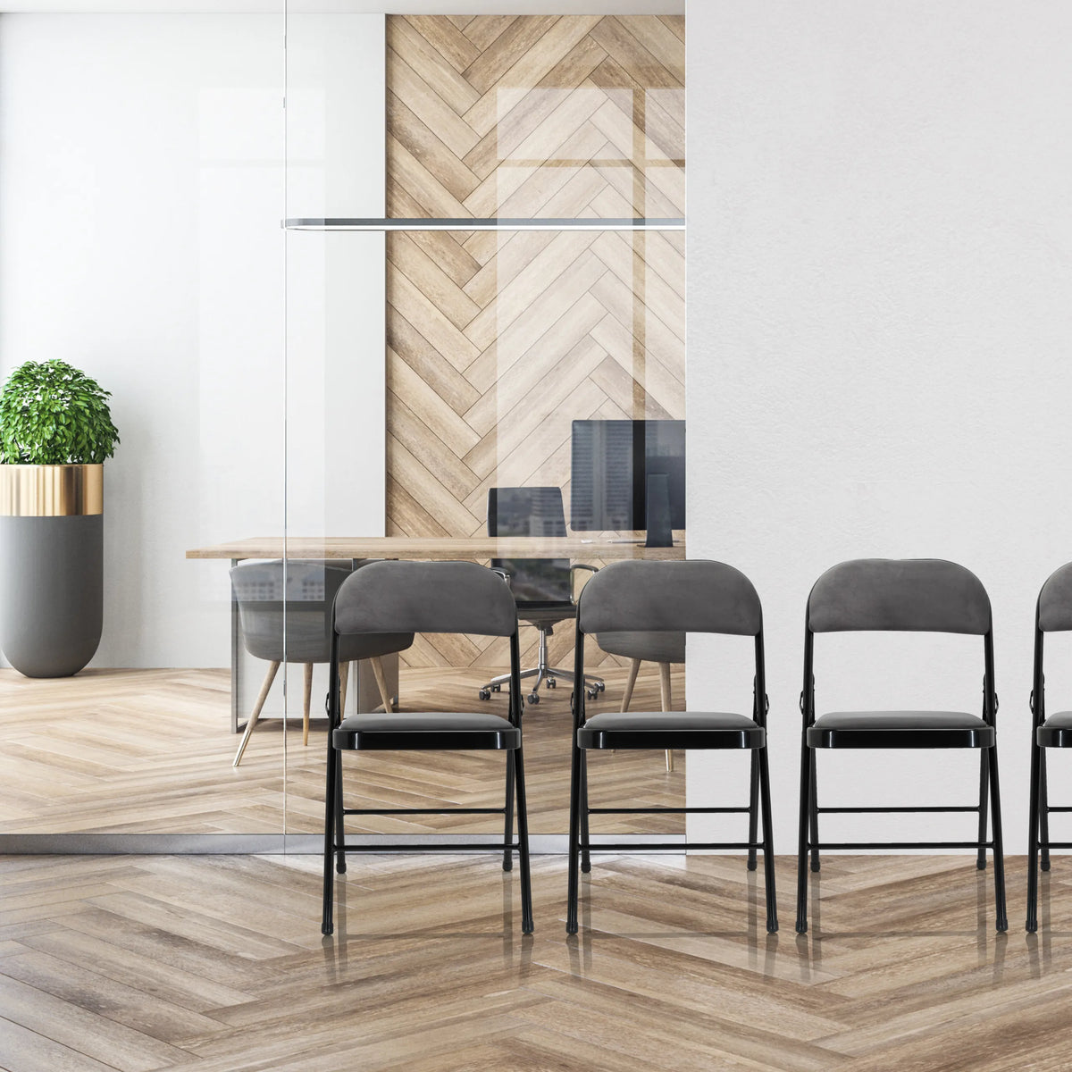 Chaises pliantes TUDELA I gris foncé avec revêtement en tissu velours et structure noire de hjh OFFICE