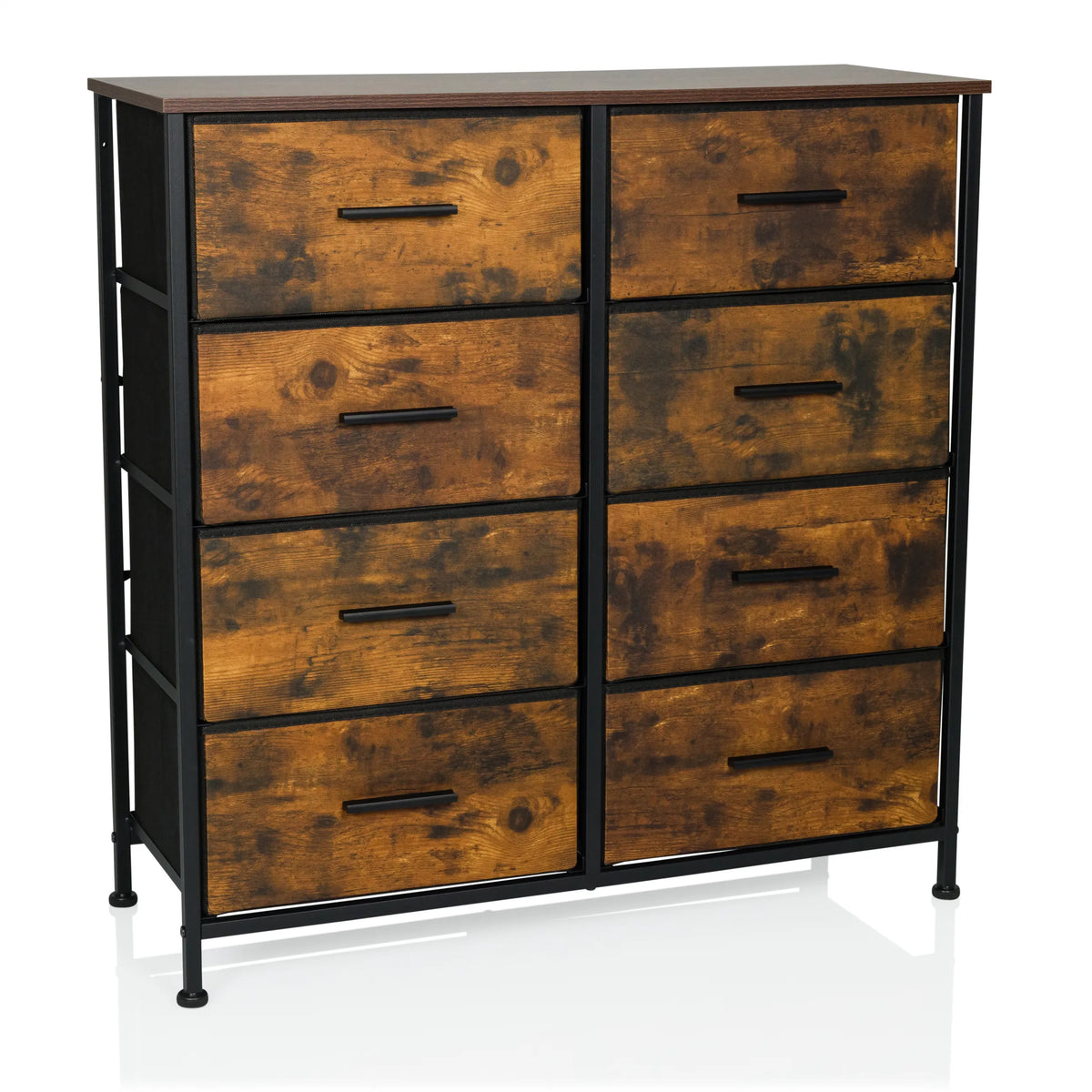 Commode RAGALA LIGHT en chêne fumé avec huit tiroirs et structure en métal noir de hjh LIVING – vue à 360° (vue de face 15°)