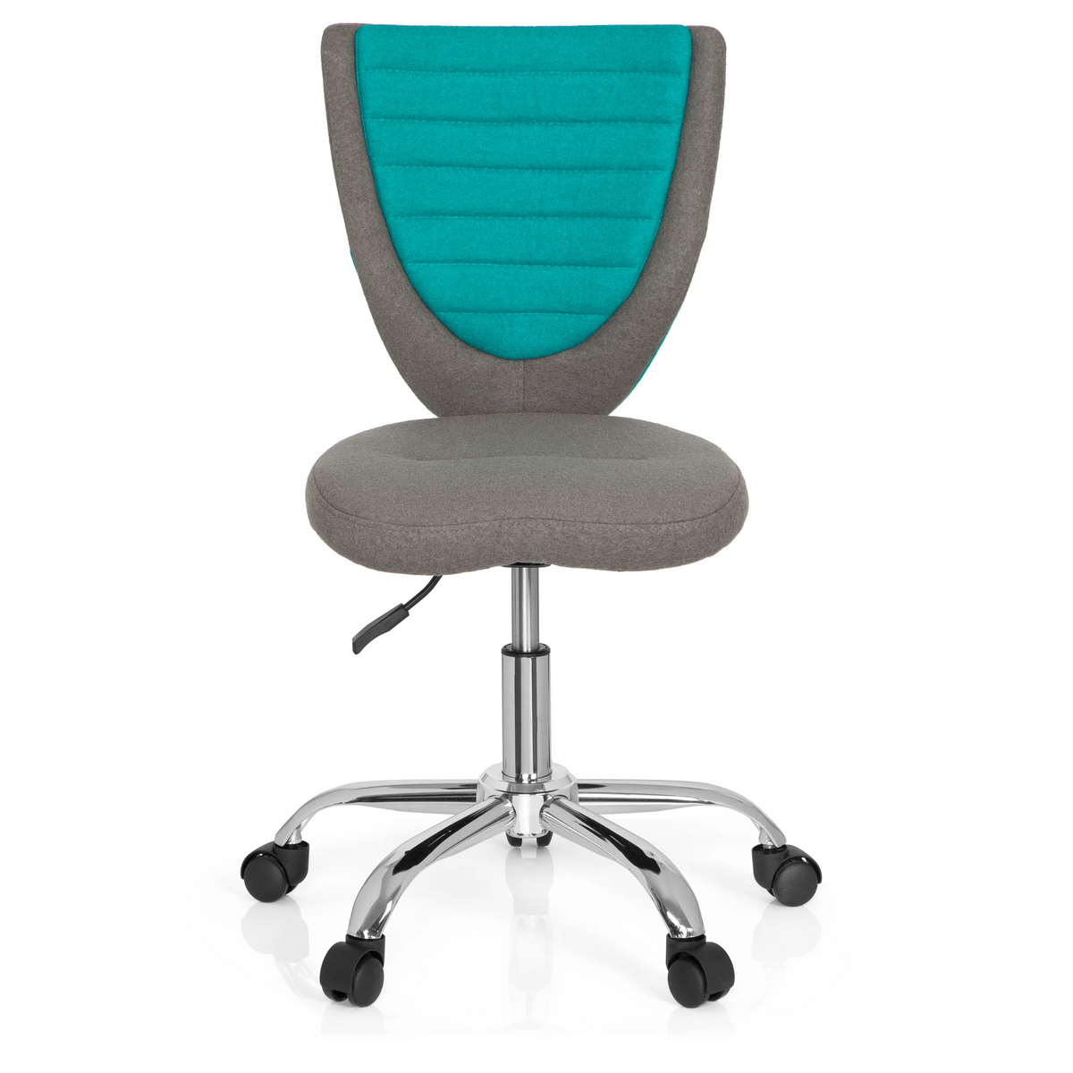 Chaise pivotante pour des enfants KIDDY COMFORT gris turquoise avec pied en étoile et cinq roulettes de hjh OFFICE – vue à 360° (vue de face 0°)