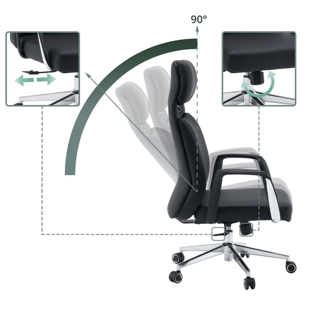 Dossier réglable avec inclinaison à 90 degrés du Siège de direction de qualité professionnelle VELVET ECO de hjh OFFICE