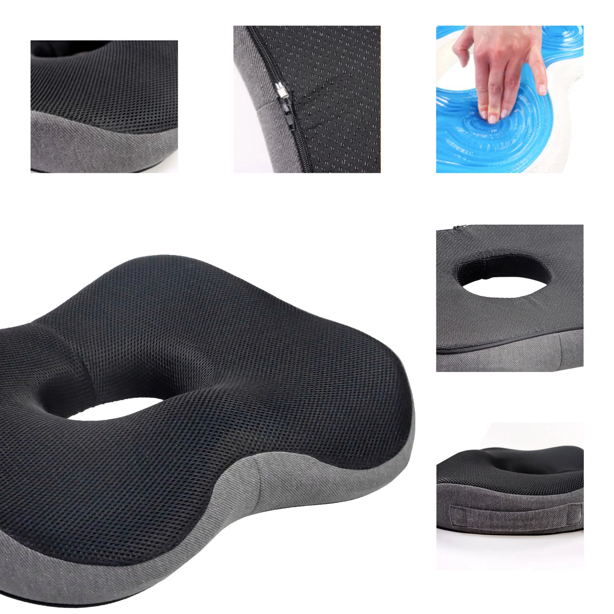 Coussin de siège MEDISIT VI en noir avec housse en maille respirante et fermeture éclair de hjh OFFICE