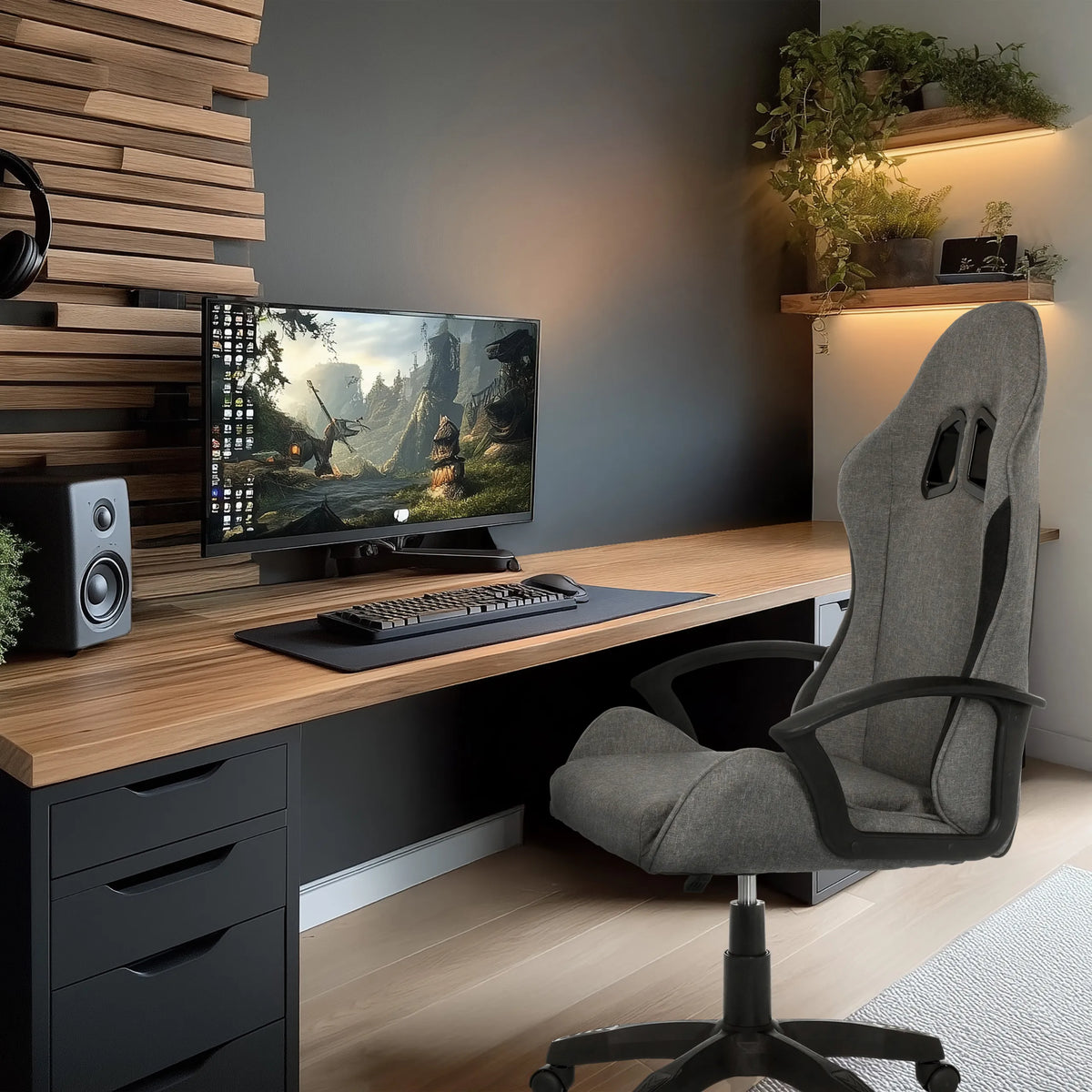 Fauteuil Gamer GAMEBREAKER W01 en gris et noir avec dossier haut et accoudoirs de MyBuero
