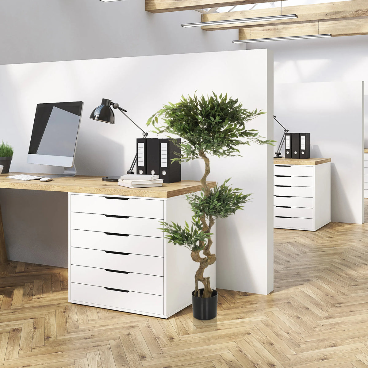 Plante artificielle ACACIA de couleur verte dans un pot noir de hjh OFFICE