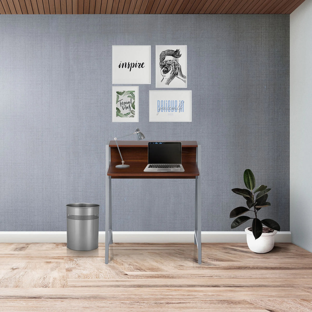 Bureau DUMONT en noyer, dimensions 78 x 50,5 cm et pieds argentés de hjh OFFICE