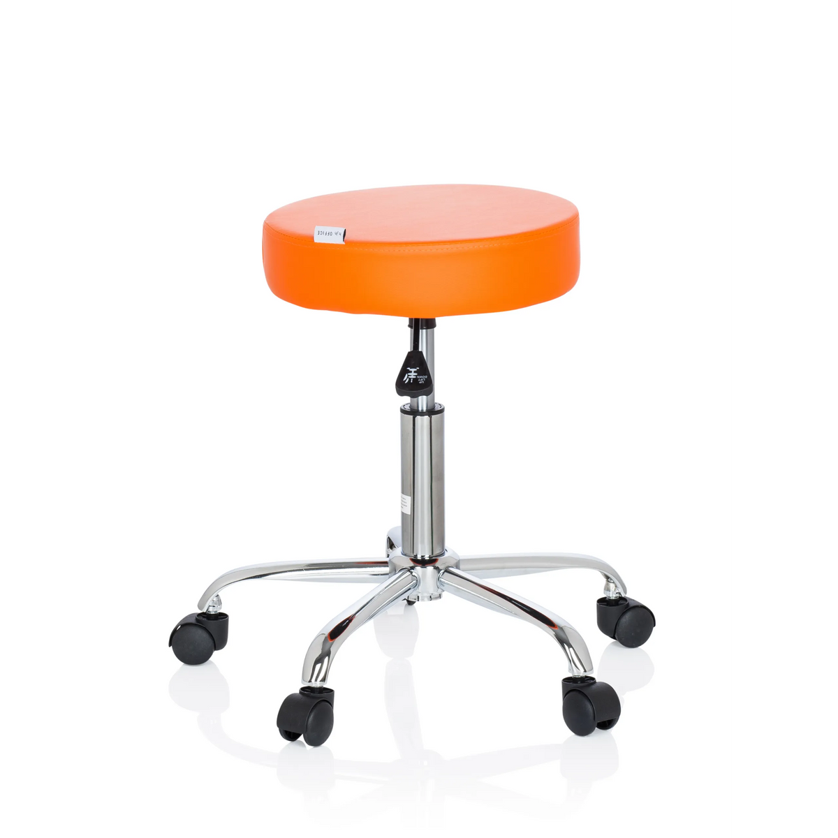 Tabouret pivotant orange OPERATOR II avec vérin à gaz et base à cinq roulettes de hjh OFFICE – vue à 360° (vue de profil 80°)