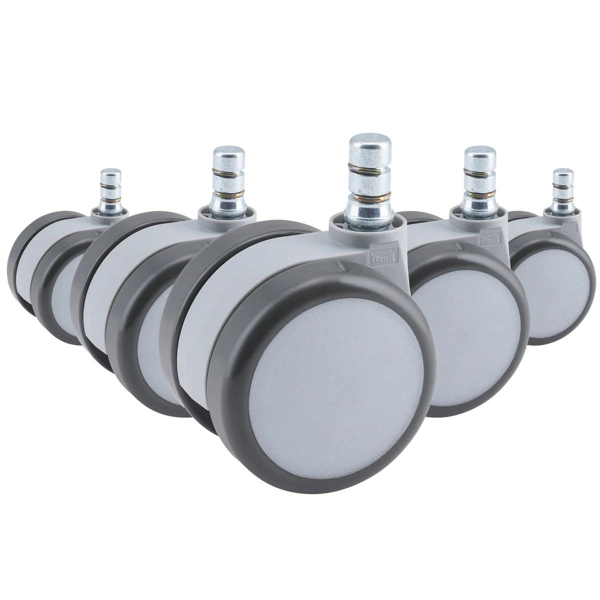 Cinq roulettes grises 5x ROLO MOVE 60 11mm/60mm pour sols durs avec goujons métalliques de hjh OFFICE
