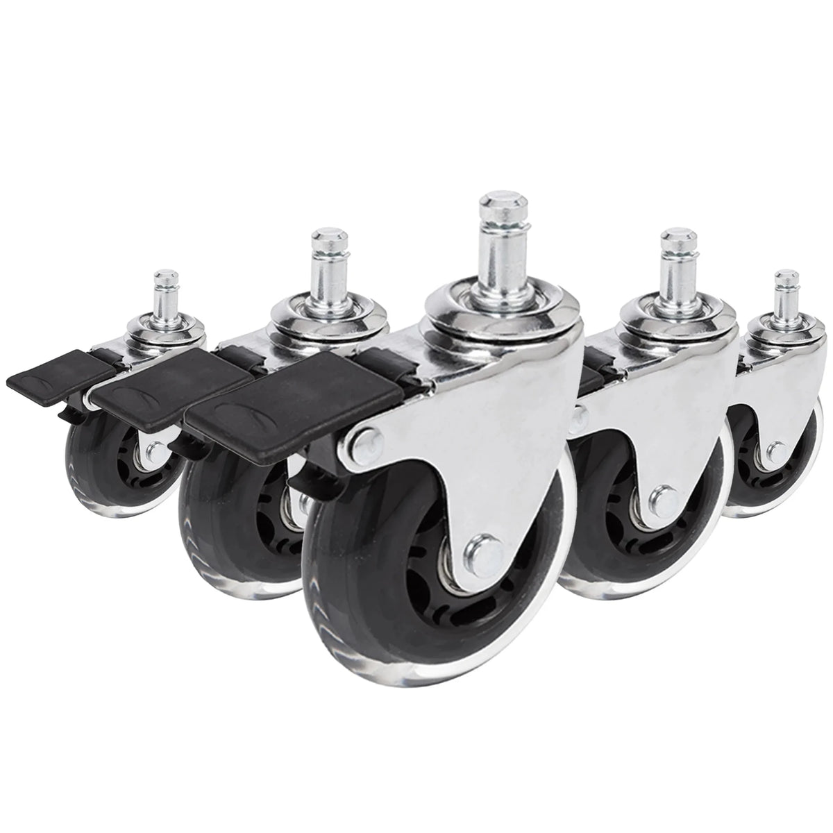 Stuhlrolle 5x ROLO SKATE CT 11mm/75mm in Silber und Transparent mit Feststellbremse für Hartböden von hjh OFFICE