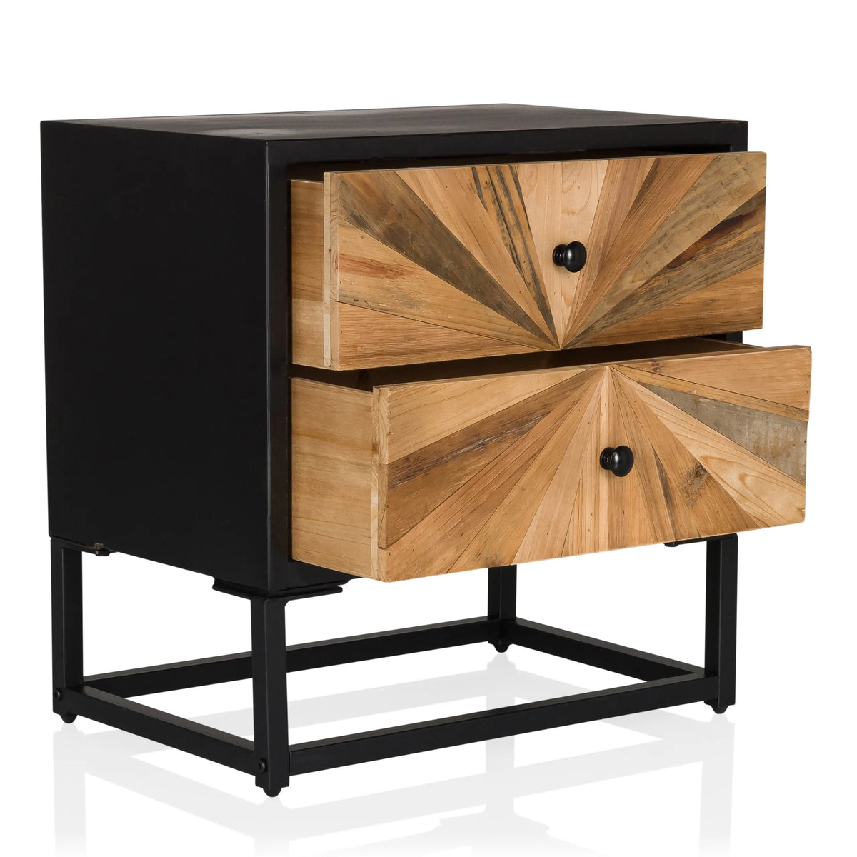 Buffet SANTJAGO BLACK SUN S avec deux tiroirs en bois au design rayons de soleil et structure en métal noir de hjh LIVING