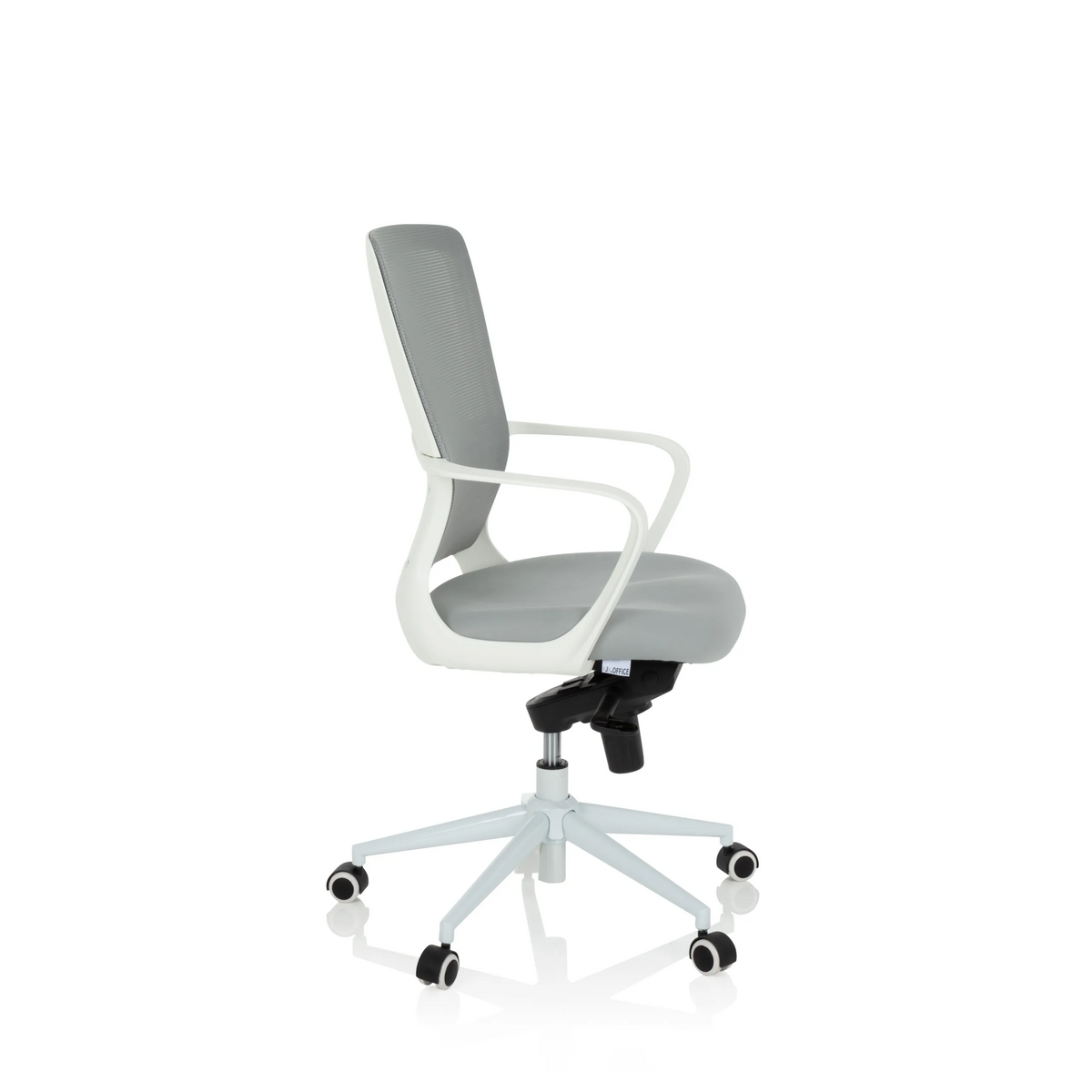 Siège de bureau à domicile ESTRIA gris avec dossier en maille et base à cinq roulettes de hjh OFFICE – vue à 360° (vue de profil 80°)