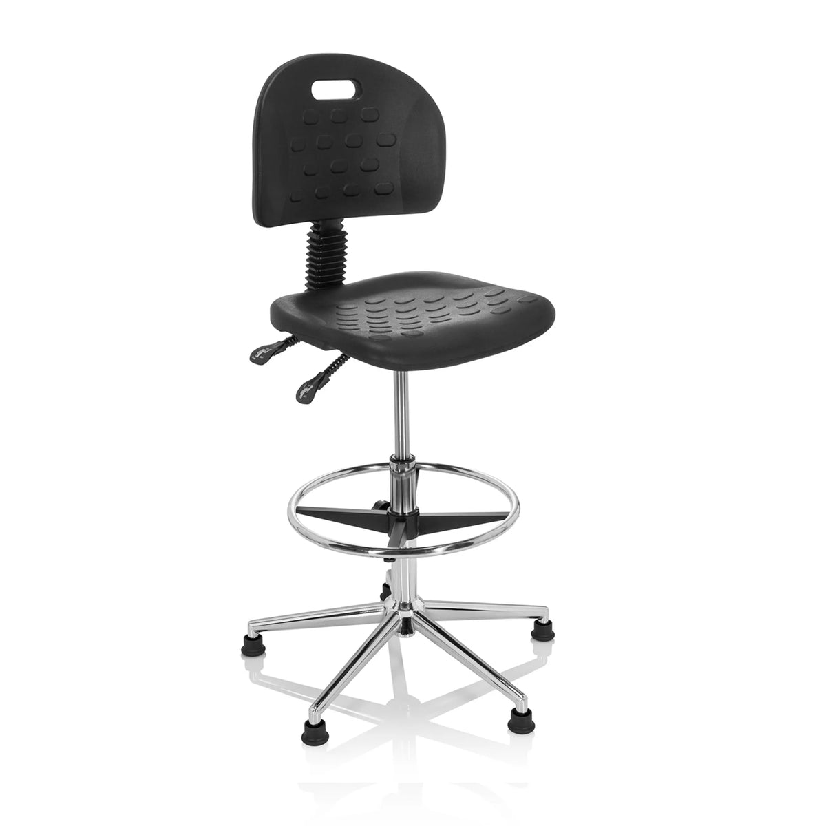 Chaise de comptoir noire TOP WORK 23 I avec dossier, repose-pieds et piètement à quatre branches de hjh OFFICE