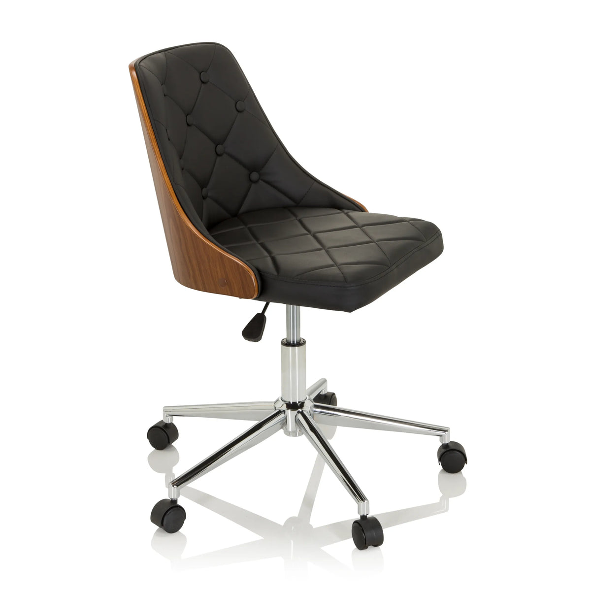 Siège de bureau à domicile CENCA noir avec rembourrage capitonné et base à cinq roulettes de hjh OFFICE – vue à 360° (vue de trois quarts avant 60°)
