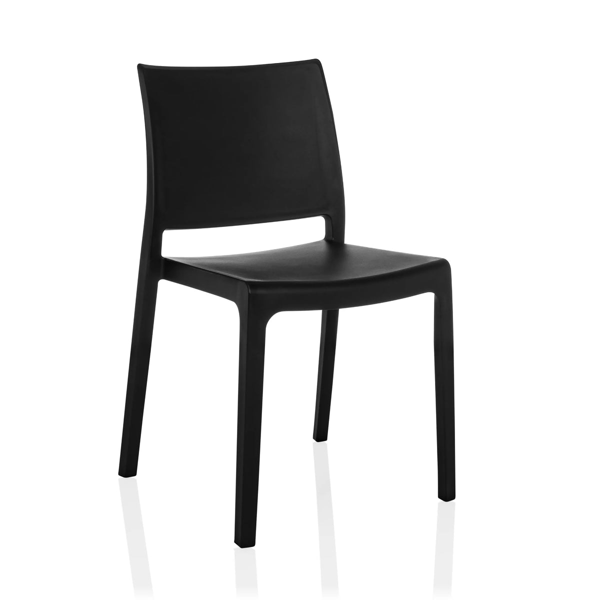 Chaise d'extérieur noire T37 V avec dossier simple et quatre pieds de hjh LIVING – vue à 360° (vue de trois quarts avant 30°)