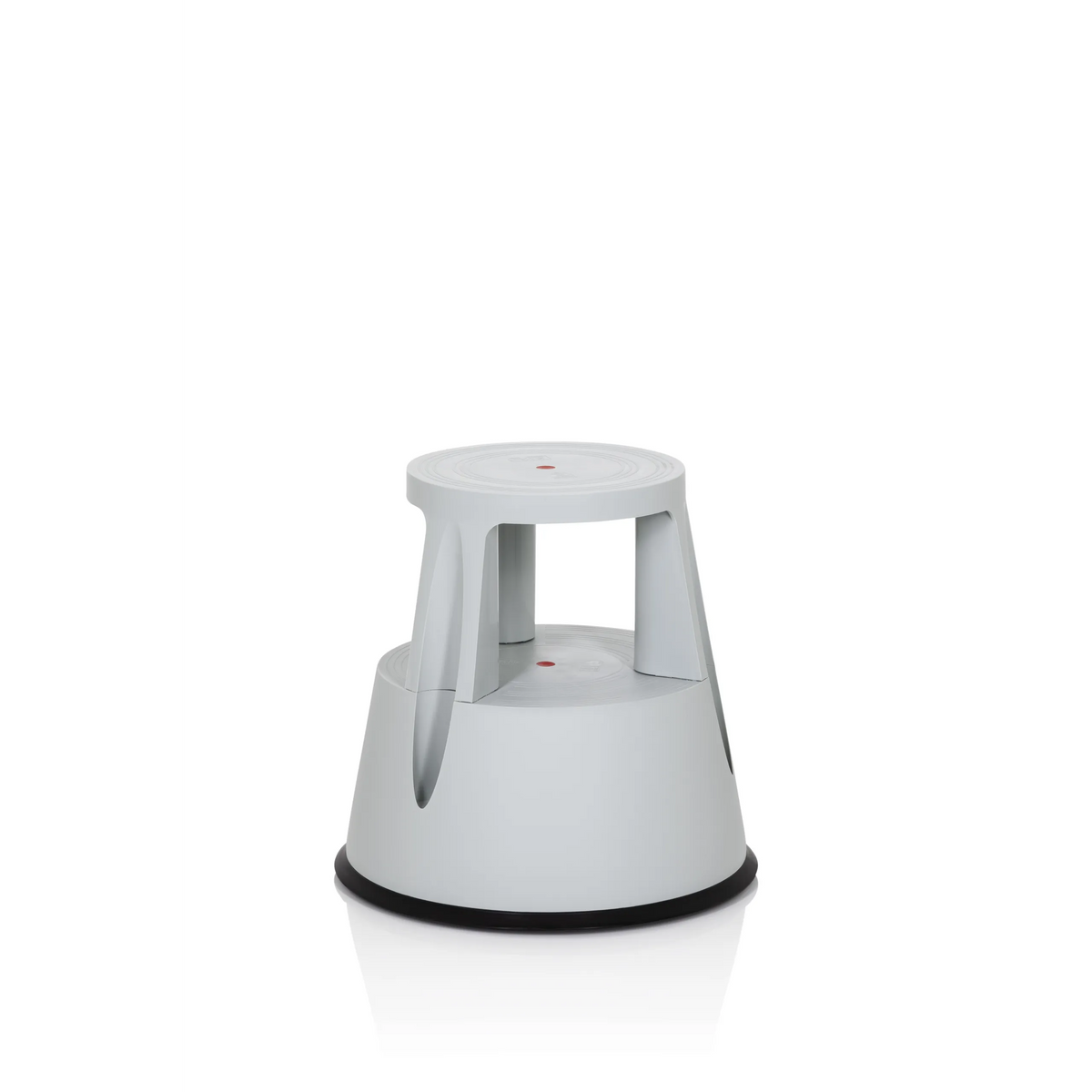 Tabouret marchepied TIO-M I gris clair avec surface ronde et anneau de sol noir de hjh OFFICE – vue à 360° (vue de face 20°)