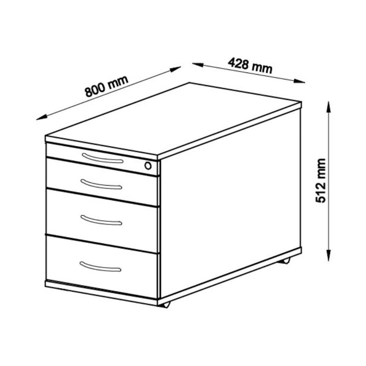 Dessin technique du Caisson bureau sur roulettes SIGNA TC30 avec 800 × 428 mm de hjh OFFICE PRO