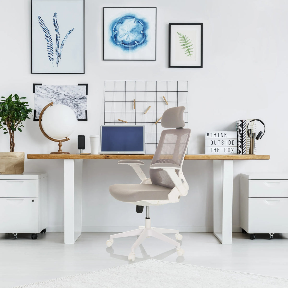 Siège de bureau à domicile VENDO W gris avec dossier en maille et pied blanc de hjh OFFICE