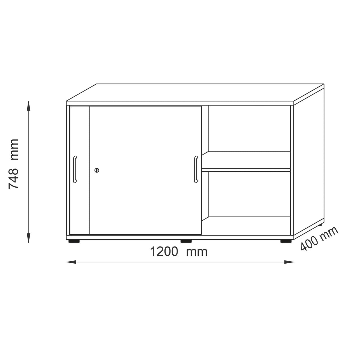 Dessin technique de l'armoire à portes coulissantes BETA S 1752S 1200 × 400 mm de hjh OFFICE PRO