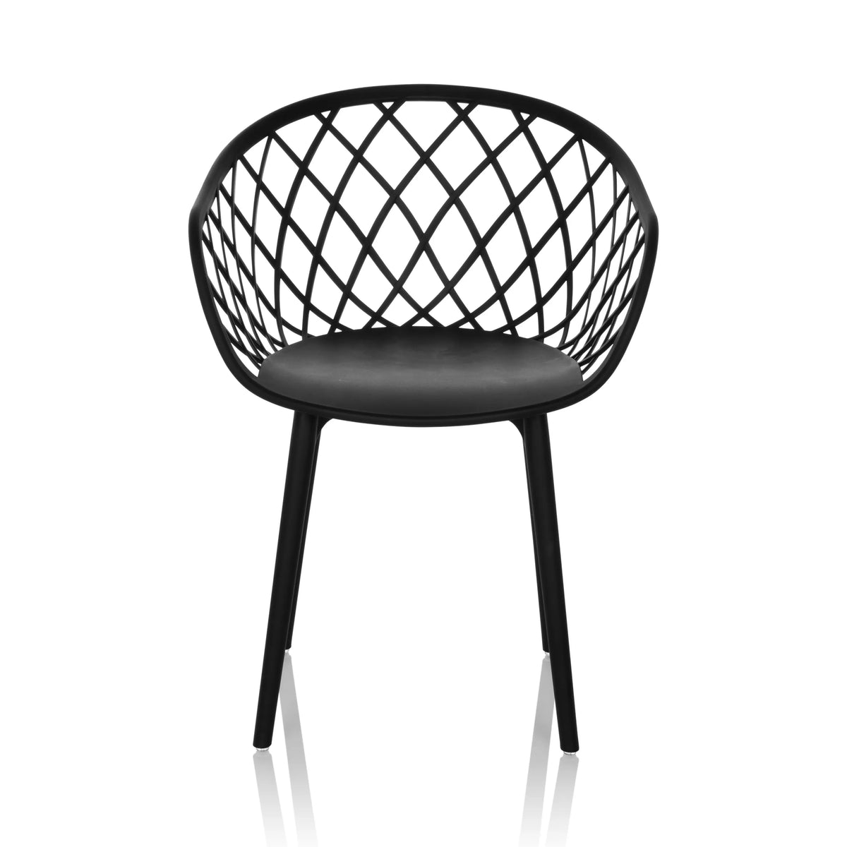 Chaise à coque BEGIO B noire avec dossier en grille et quatre pieds de hjh OFFICE – vue à 360° (vue de face 0°)