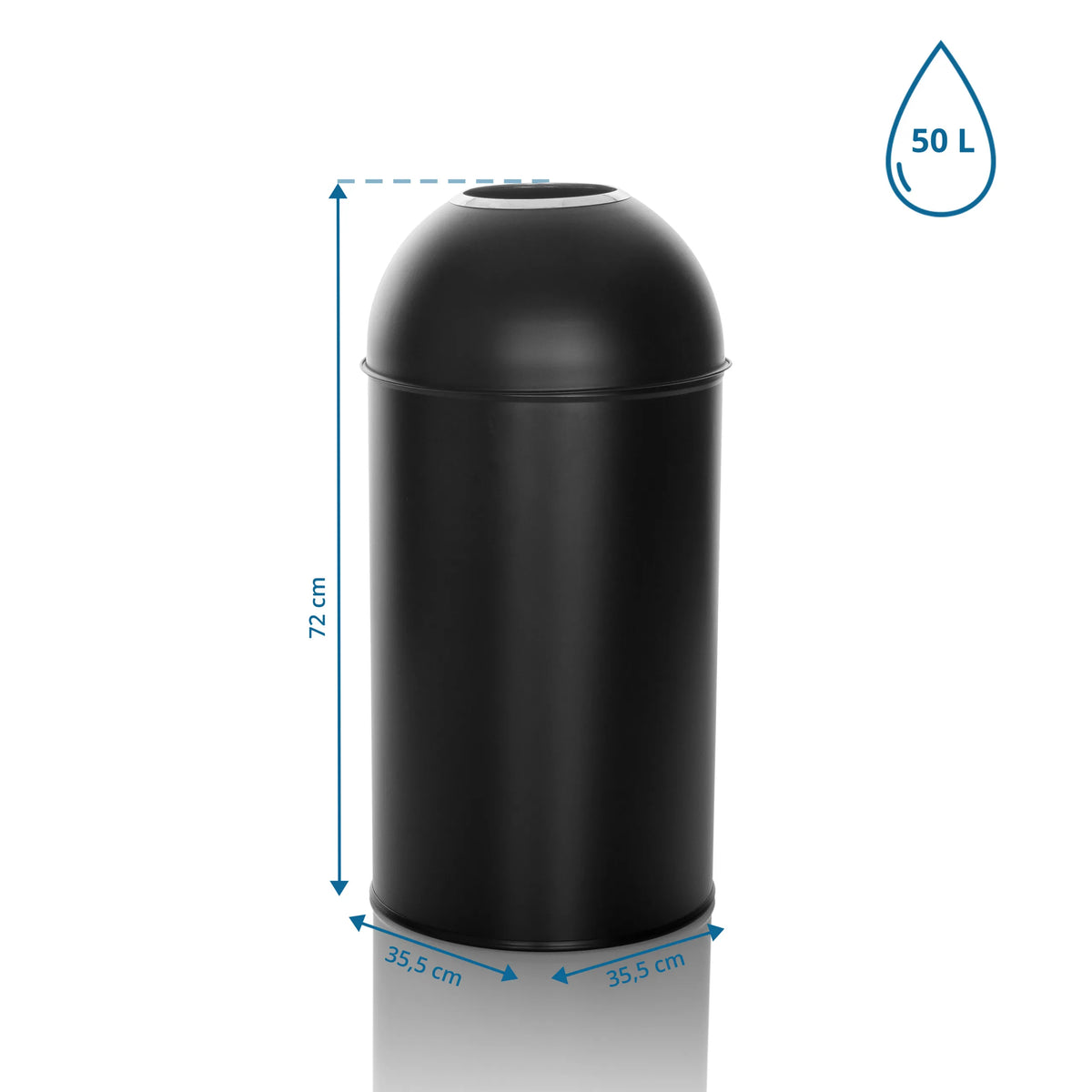 Dessin dimensionnel de la Poubelle CLEAN OR 50 avec 72 x 35,5 cm et 50 litres de volume de hjh OFFICE