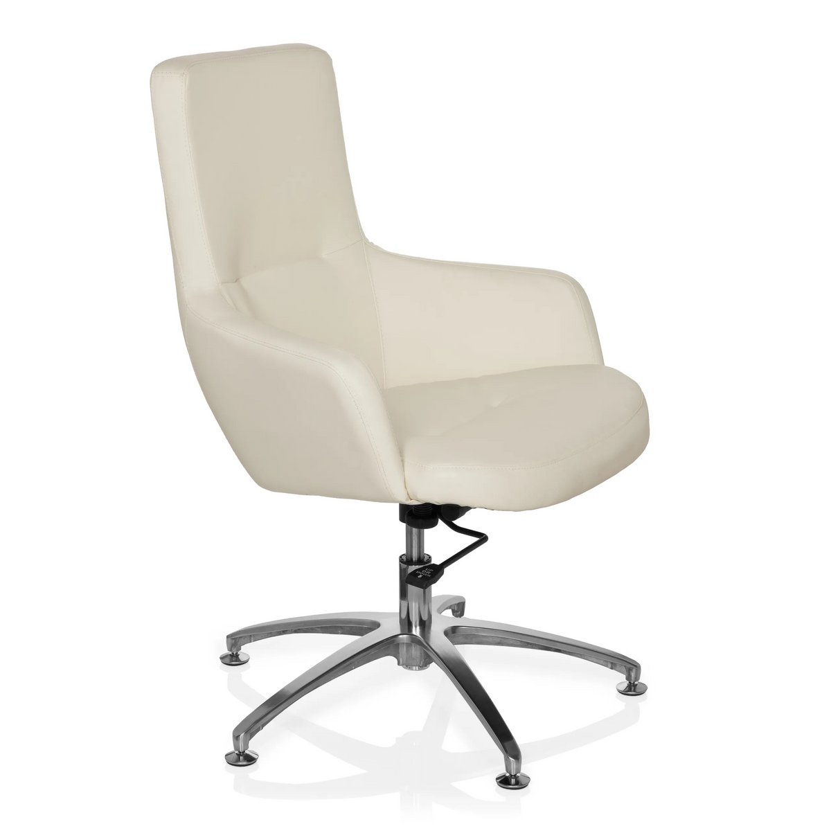 Fauteuil de salon SHAKE 300 blanc crème avec pied en étoile brillant et cinq roulettes de hjh OFFICE – vue à 360° (vue de trois quarts avant 60°)