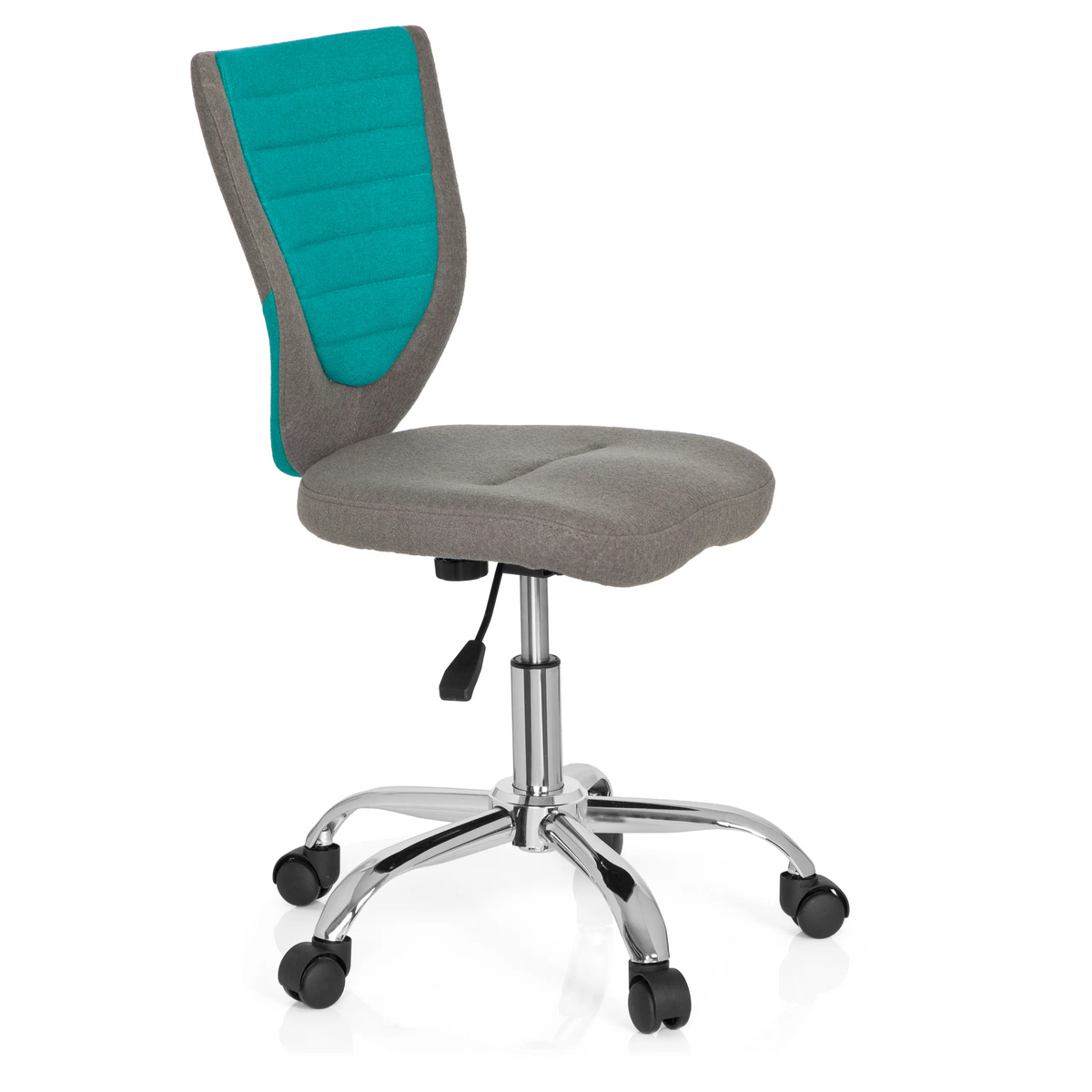 Chaise pivotante pour des enfants KIDDY COMFORT gris turquoise avec pied en étoile et cinq roulettes de hjh OFFICE – vue à 360° (vue de trois quarts avant 60°)