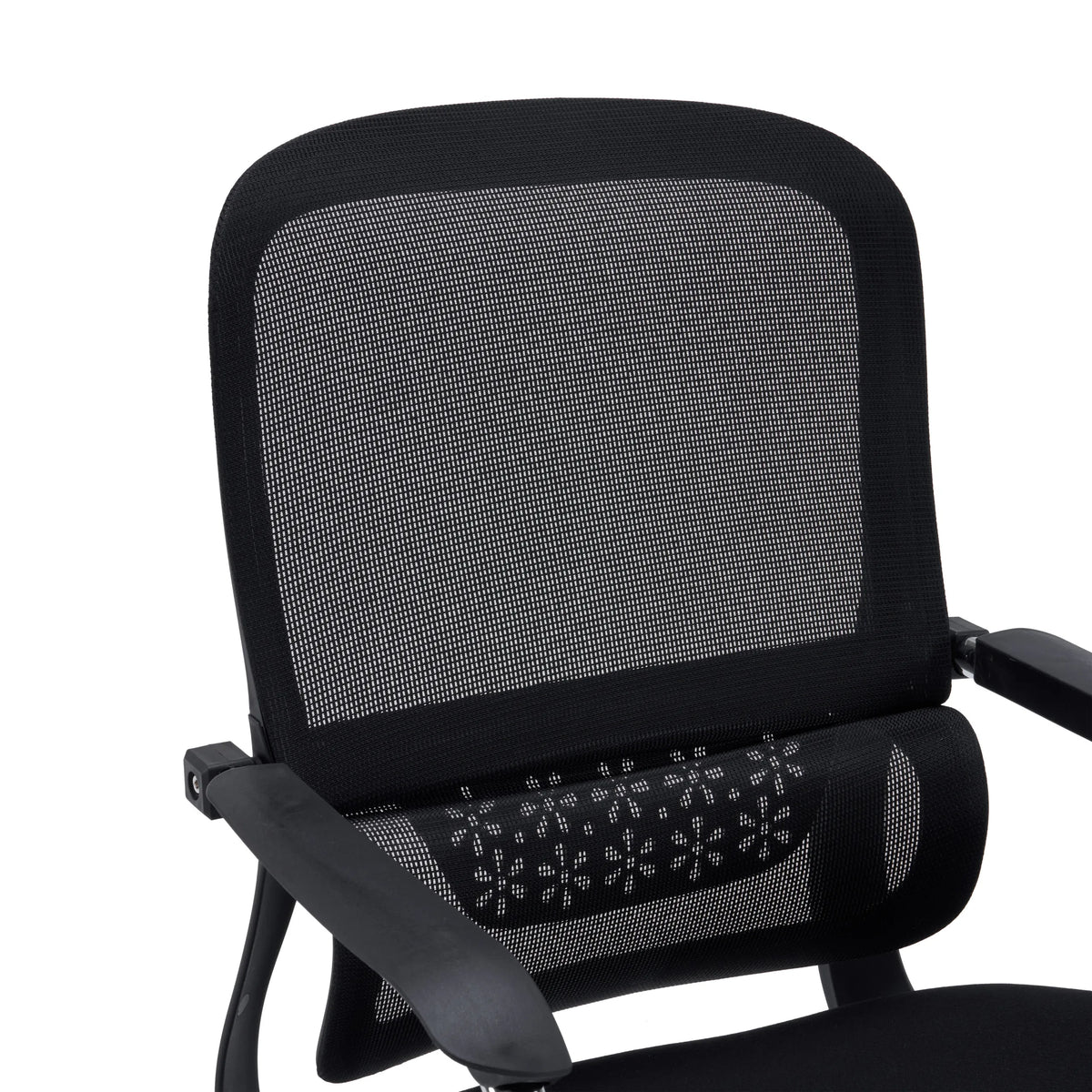 Dossier en maille noire avec support lombaire intégré de la chaise cantilever Ergomy Meet de hjh OFFICE
