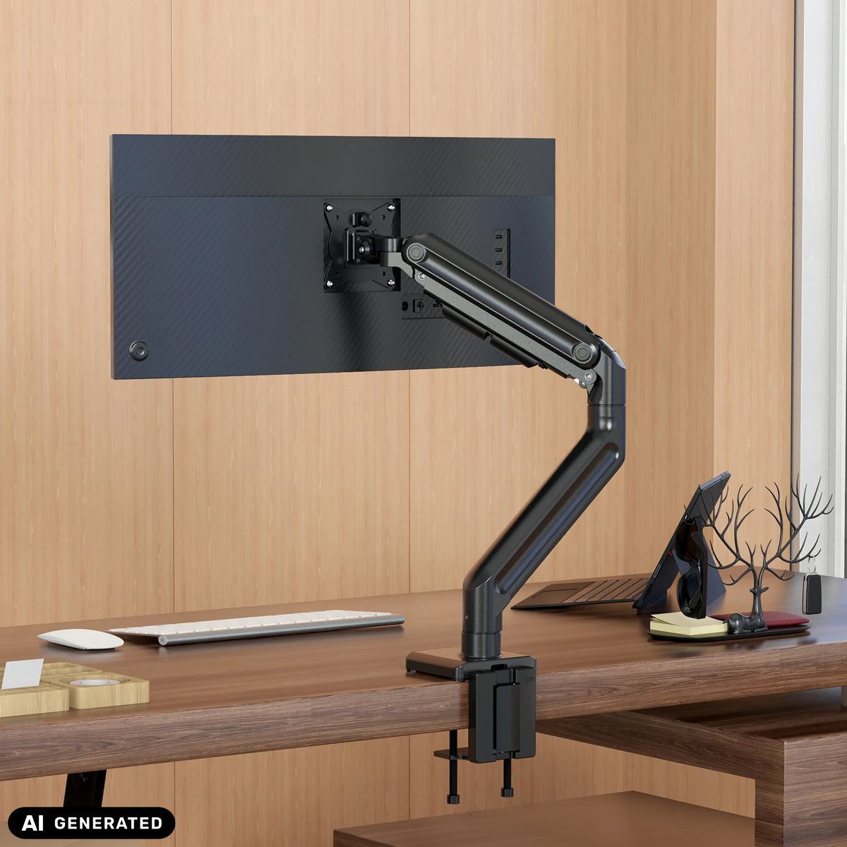 Fixation pour écran VM-MG1S noire avec bras articulé et fixation de bureau de hjh OFFICE (image générée par IA)