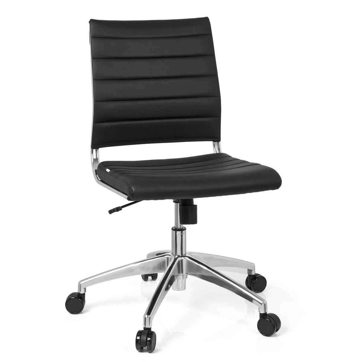 Siège de bureau de qualité professionnelle TRISHA noir avec rembourrage capitonné et piètement à cinq roulettes de hjh OFFICE – vue à 360° (vue de face 20°)