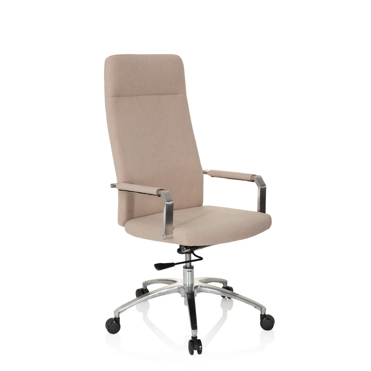 Siège de bureau à domicile SARANTO PLUS I beige avec accoudoirs et piètement à cinq roulettes de hjh OFFICE – vue à 360° (vue de trois quarts avant 40°)