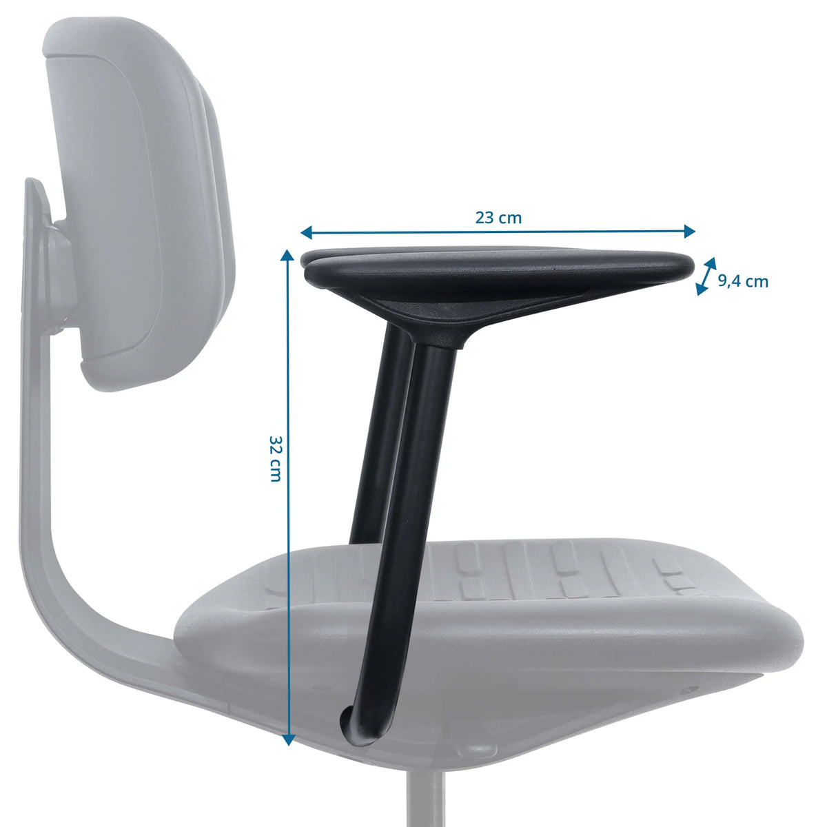 Dessin coté de l'Accoudoir TOP WORK B - A avec 23 cm de largeur et 32 cm de hauteur de hjh OFFICE