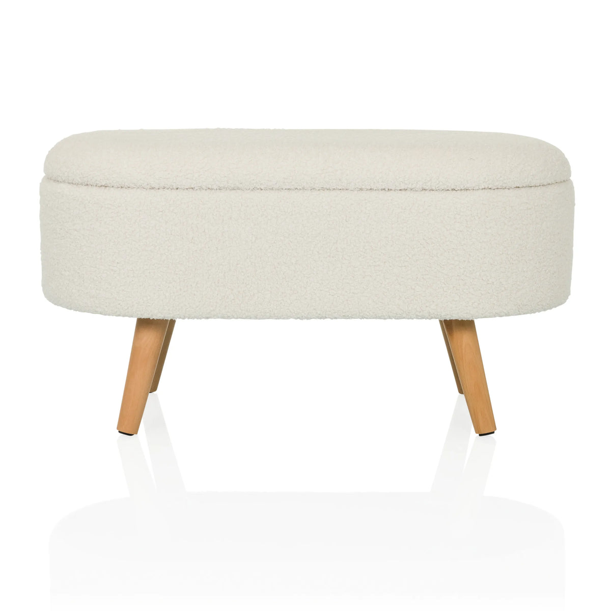 Banc blanc STORIANO avec revêtement en tissu structuré et quatre pieds en bois de hjh LIVING – vue à 360° (vue de face 0°)