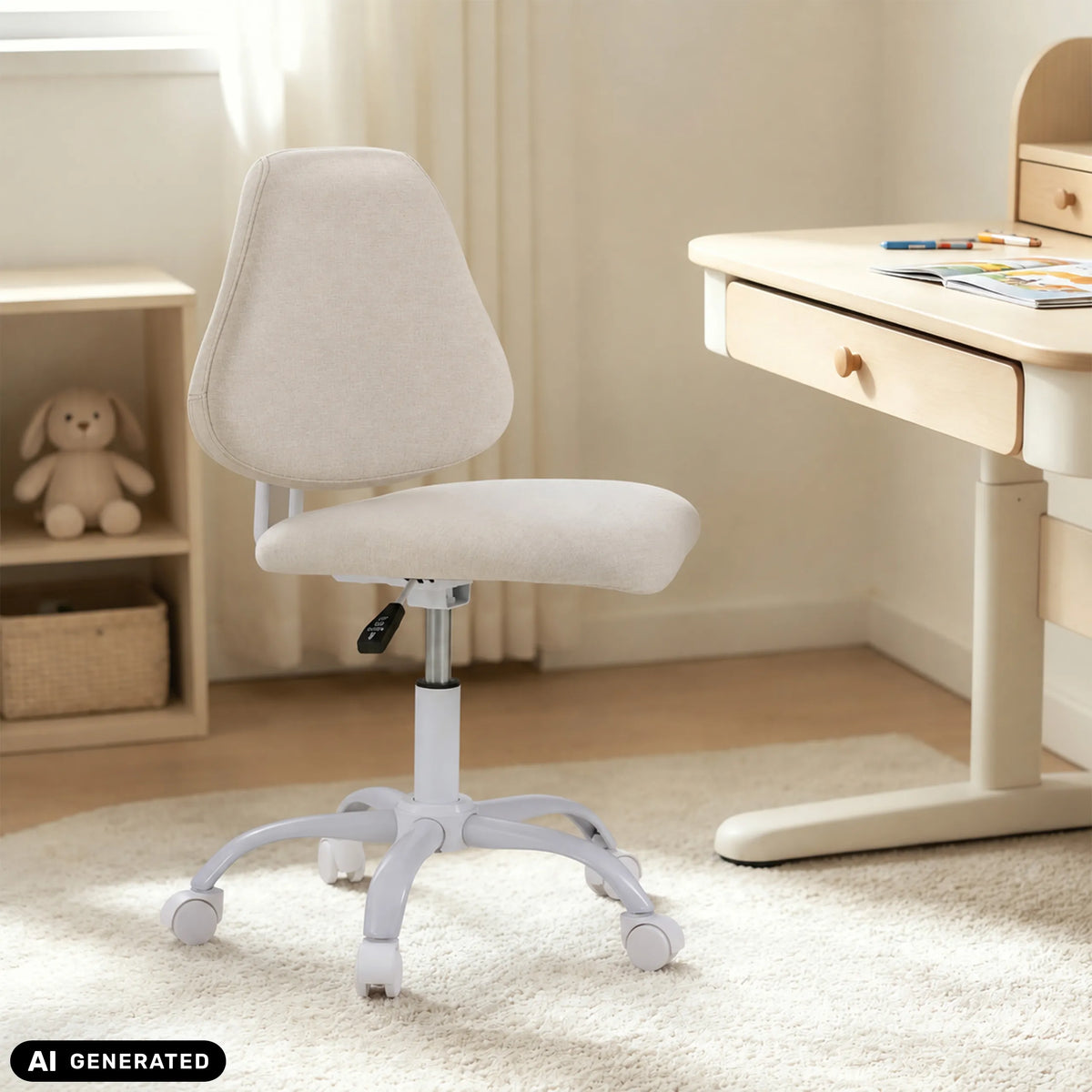 Chaise pivotante pour enfants Lumikid beige avec roulettes et vérin à gaz de hjh OFFICE (image générée par IA)
