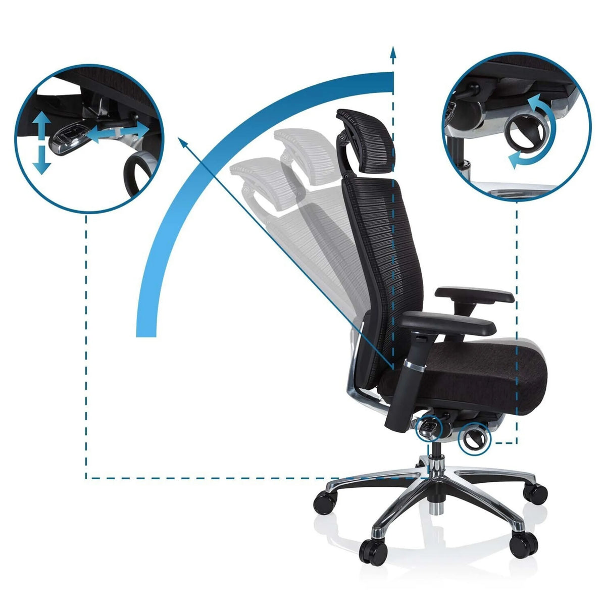 Mécanismes de réglage du dossier et de la hauteur d'assise du Siège de bureau haut de gamme NOVA PRO I de hjh OFFICE