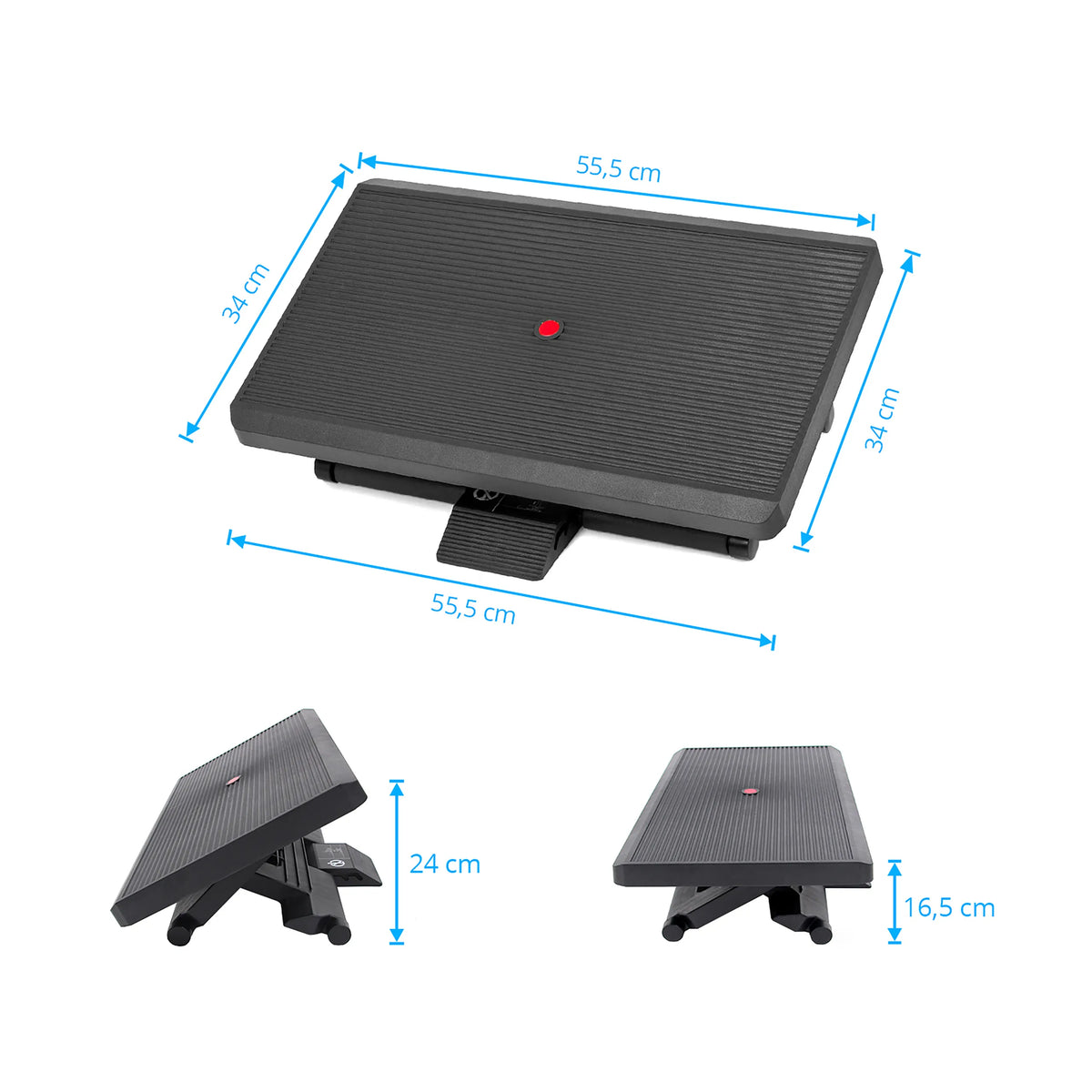 Dessin dimensionnel du Repose-pieds PIEDINO STRIPE PRO avec 55,5 × 34 cm et une hauteur jusqu'à 24 cm de hjh OFFICE