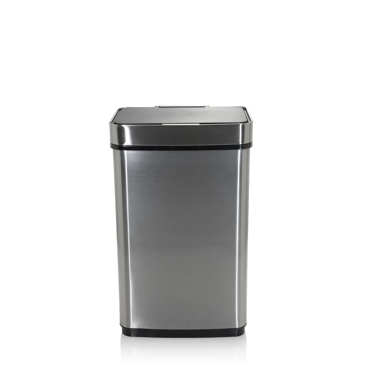 Poubelle à capteur CLEAN IV argentée avec surface brillante et base noire de hjh OFFICE – vue à 360° (vue de face 0°)