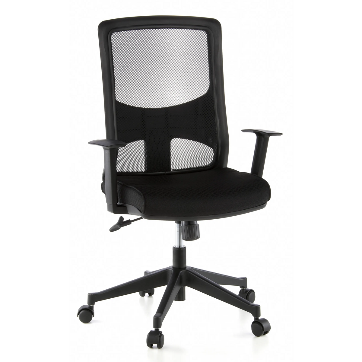Siège de bureau de qualité professionnelle LAVITA noir avec dossier en maille et base à cinq roulettes de hjh OFFICE – vue à 360° (vue de face 20°)