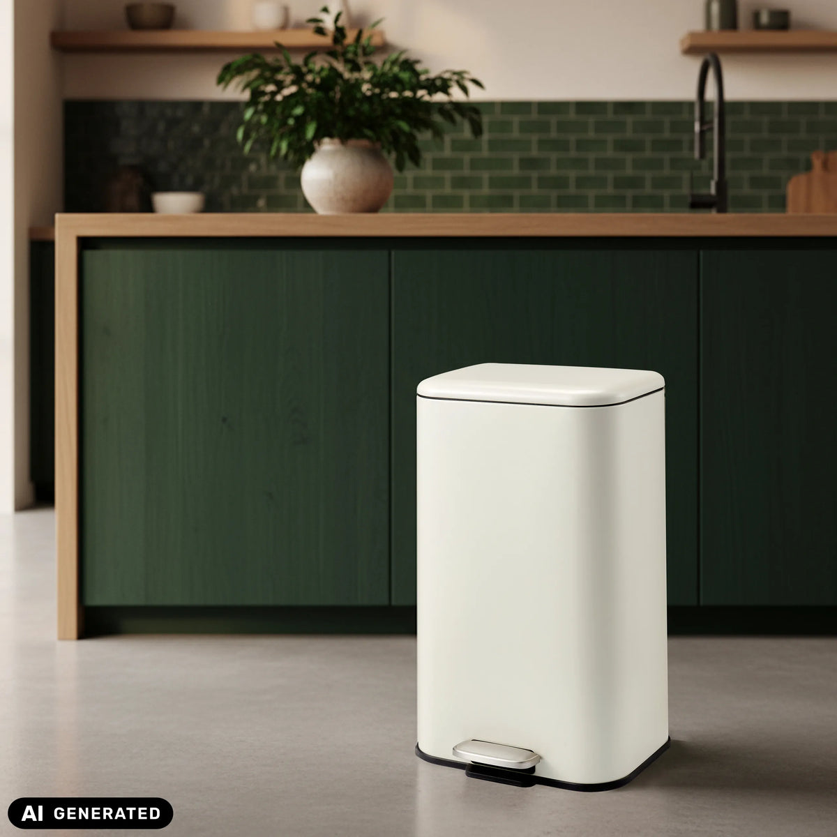 Poubelle beige Clean 1 avec pédale et capacité de 30 l de hjh OFFICE (image générée par IA)