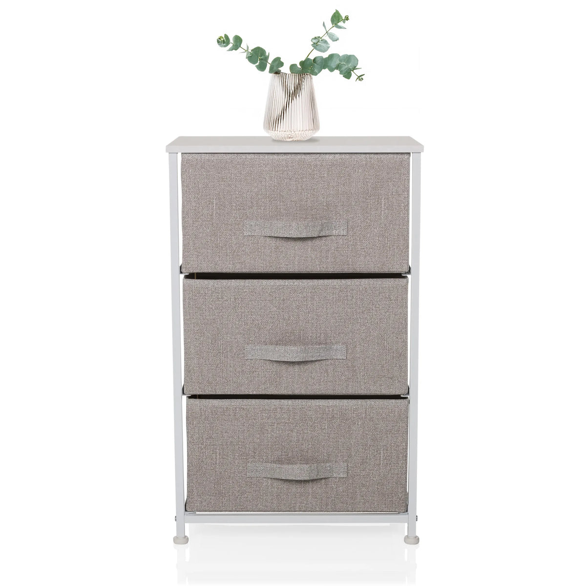 Commode grise FOLDRESS M avec trois tiroirs en tissu et structure blanche de hjh LIVING