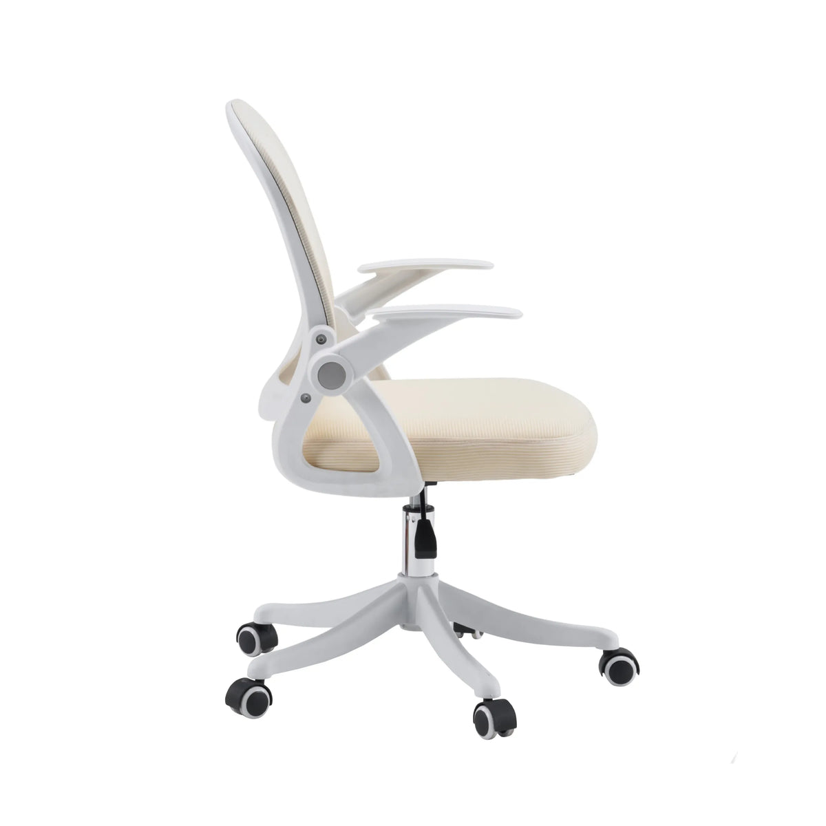Siège de bureau à domicile Naluro beige avec dossier en maille et accoudoirs blancs de hjh OFFICE