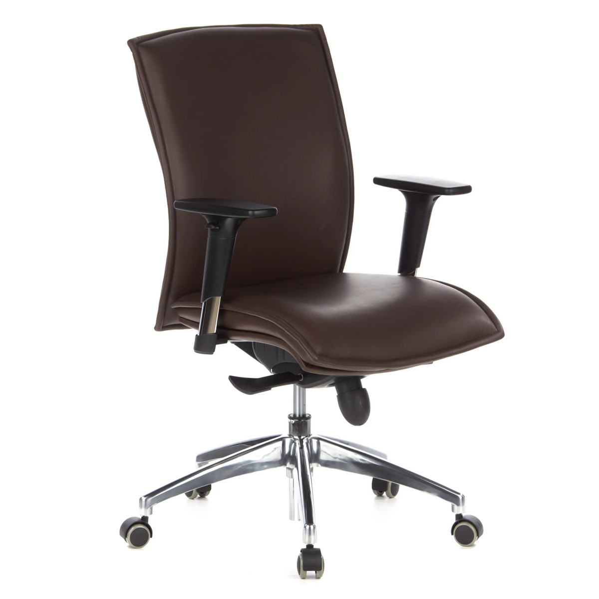Siège de direction de luxe MURANO 10 marron foncé avec accoudoirs et base à cinq roulettes de hjh OFFICE – vue à 360° (vue de trois quarts avant 40°)
