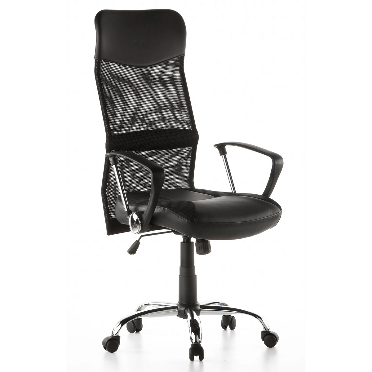 Siège de direction pour bureau à domicile ARTON 20 noir avec dossier en maille et base à cinq roulettes de hjh OFFICE – vue à 360° (vue de trois quarts avant 40°)