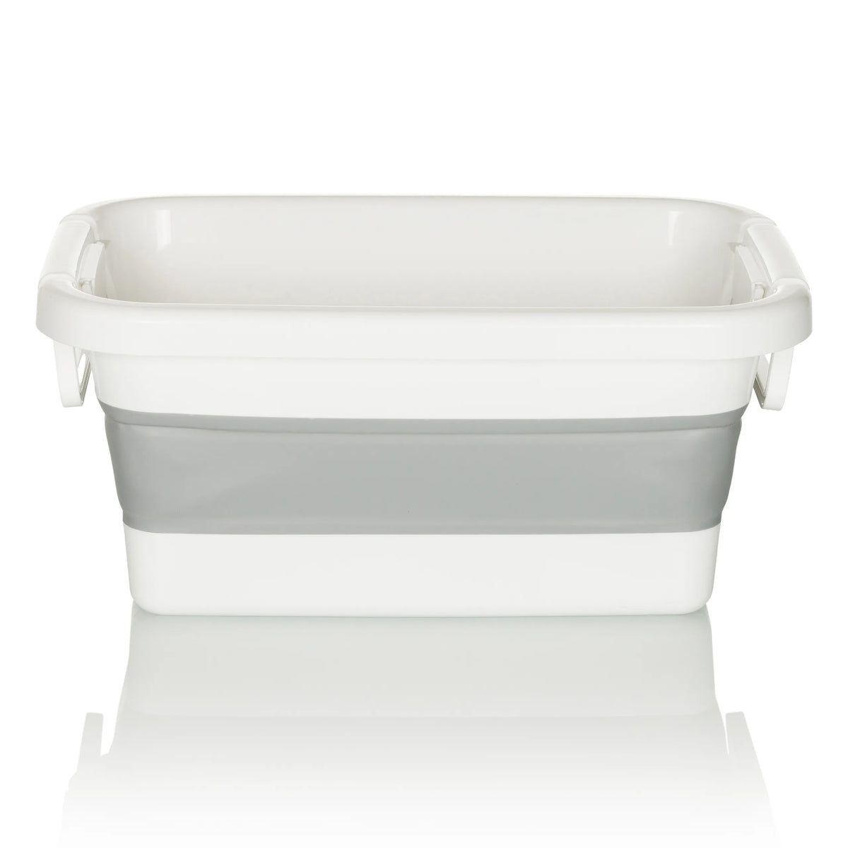 Conteneur pliable CLEAN SILW blanc et gris avec poignées intégrées de hjh OFFICE – vue à 360° (vue de face 0°)