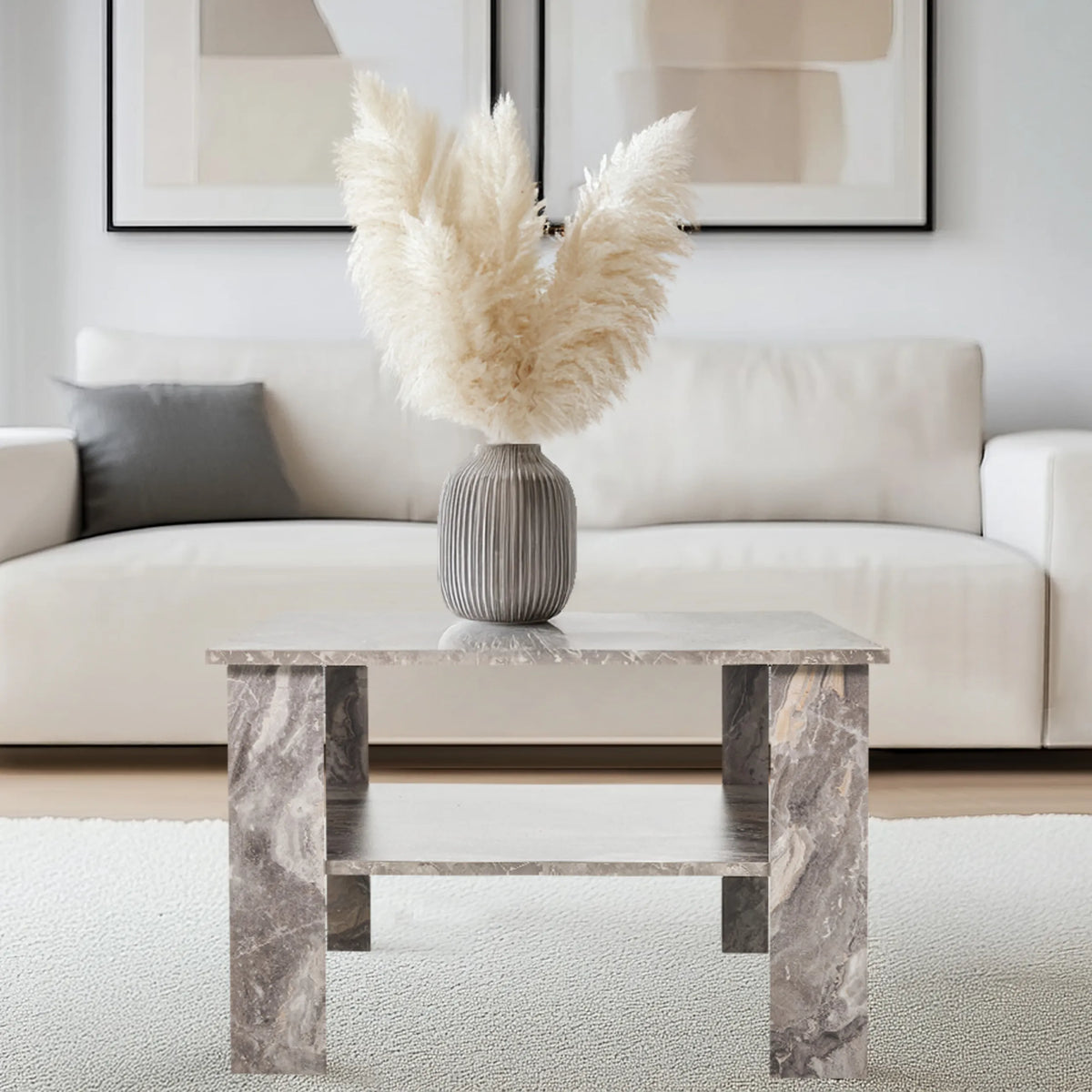 Table basse BISMO grise effet marbre, dimensions 70 × 70 cm de hjh LIVING