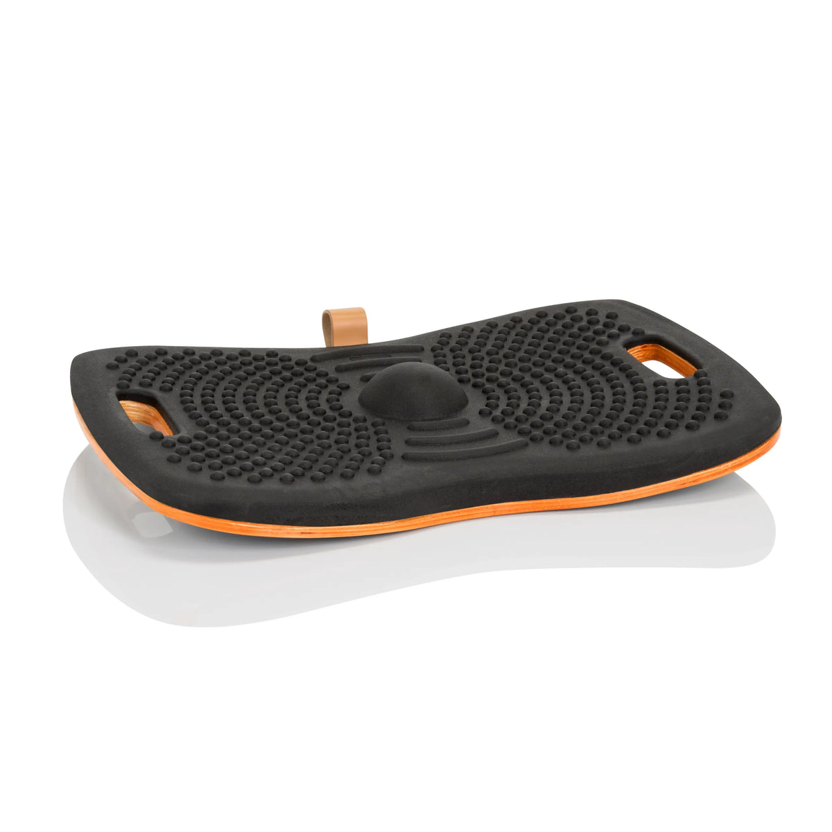Planche d'équilibre ACTIV noire avec structure à picots et noyau orange de hjh OFFICE – vue à 360° (vue de profil 72°)
