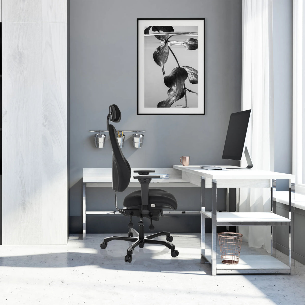 Siège pivotant XXL 24 HOURS BASIC noir avec appui-tête et revêtement en tissu de hjh OFFICE