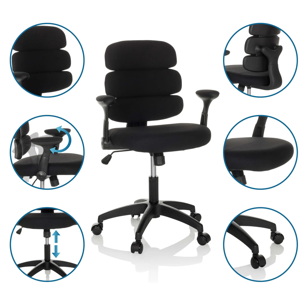 Chaise pivotante pour des enfants KID ERGOLINO B noire avec hauteur réglable, accoudoirs et roulettes de hjh OFFICE