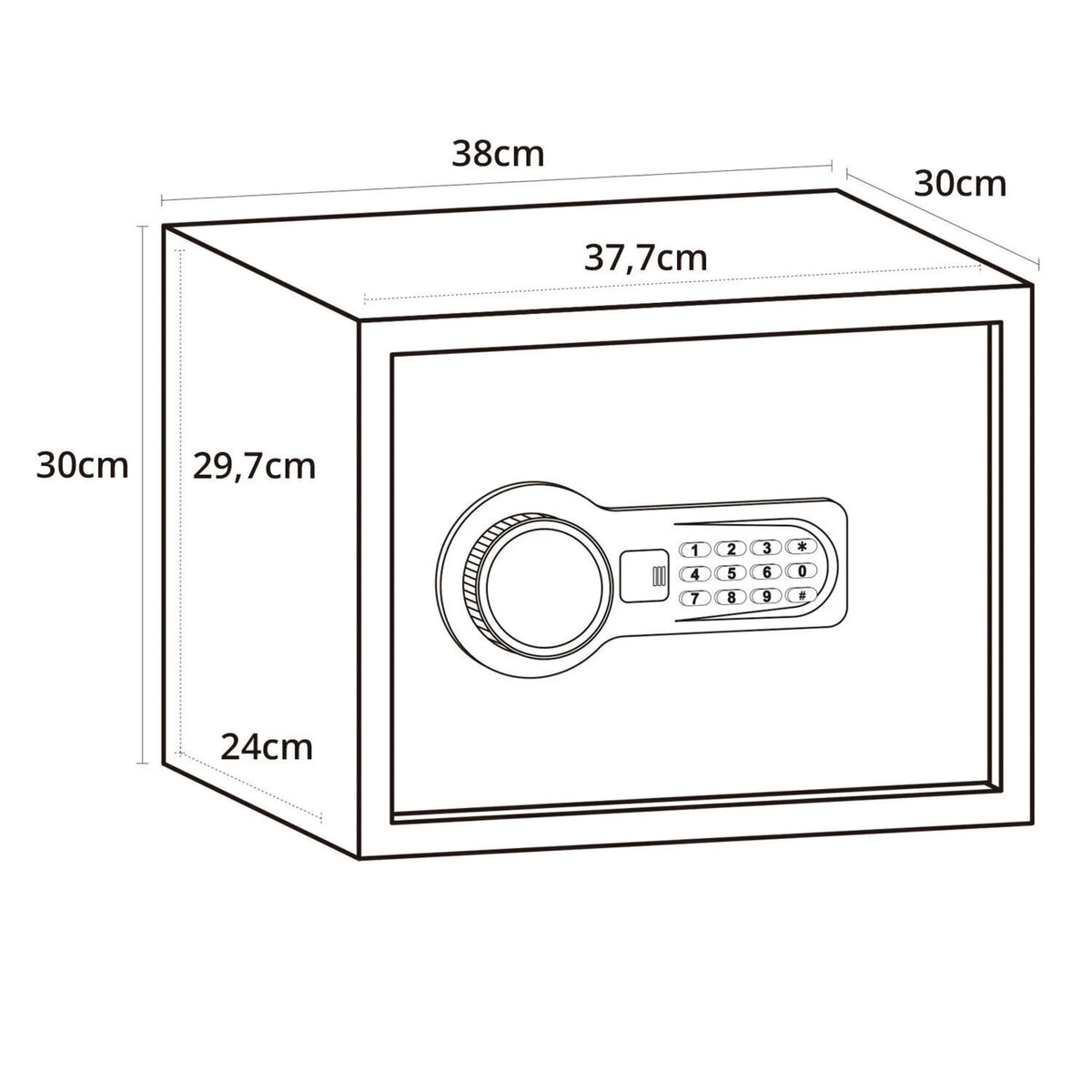 Technische Zeichnung des Tresors SAFE COMPACT mit 38 × 30 cm von hjh OFFICE