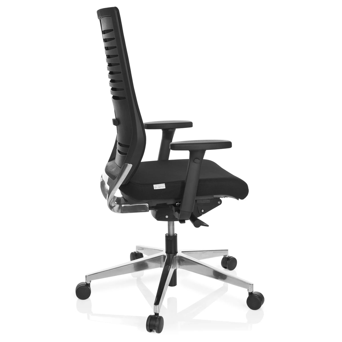 Siège de bureau de qualité professionnelle PRO-TEC 700 noir avec accoudoirs et pied à cinq roulettes brillant de hjh OFFICE – vue à 360° (vue de profil 100°)