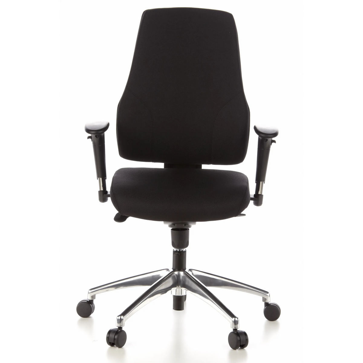 Siège de bureau de qualité professionnelle PRO-TEC 200 noir avec accoudoirs et un pied à cinq roulettes de hjh OFFICE – vue à 360° (vue de face 0°)